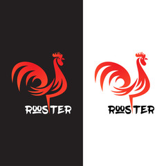 Rooster on white and black background.