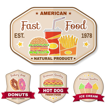 Vintage fast food badge, banner or logo emblem.