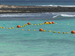 Obraz premium Swimming and water sport zones separated by moored buoy in a tur