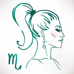 Scorpio zodiac sign as a beautiful girl. Ink and watercolor fashion vector illustration 