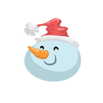 Cute snowmen in hat head emotion vector avatar. Cartoon  expression isolated face character. Simple gradient mascot head.