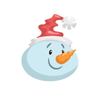 Cute snowmen in hat head emotion vector avatar. Cartoon  expression isolated face character. Simple gradient mascot head.