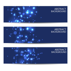 Fototapeta na wymiar Abstract geometric banners molecule and communication. Science and technology design, structure DNA, chemistry, medical background, business and website
