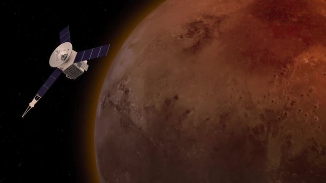 Satellite revolving over mars atmosphere