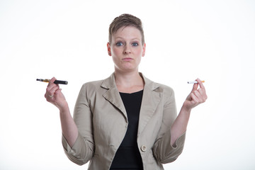 female smokes e-cigarette 