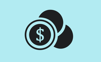 Vector black coins on flat background