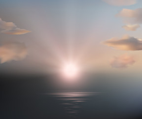 vector landscape. Sun and clouds in the sky.