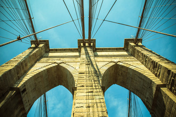 Vintage toned view of Brooklyn Bridge in New York City
