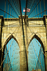 Naklejka premium Vintage toned view of Brooklyn Bridge in New York City