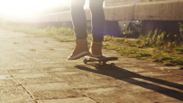 Man Skateboarding Outdoors in Urban Environment. Shot on RED Cinema Camera in 4K (UHD).