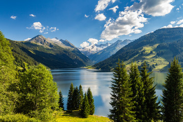 Naklejka na ściany i meble Durlassboden reservoir in the Zillertal Alps, Austria