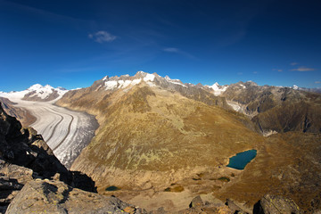 Majestic view to Aletsch glacier, the largest gracier in Alps, Valais, Switzerland