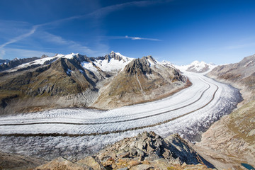 Majestic view to Aletsch glacier, the largest gracier in Alps, Valais, Switzerland