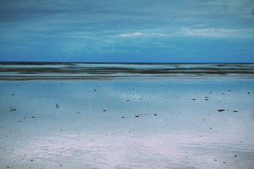 Early morning view of the beach at Polzeath Vintage Retro Filter