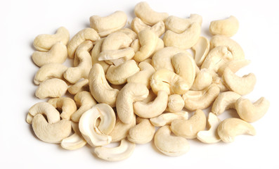 Cashew nuts on white