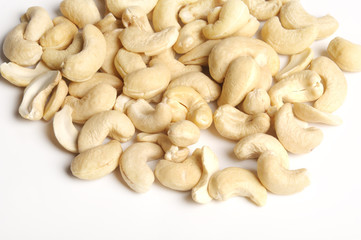 Cashew nuts on white