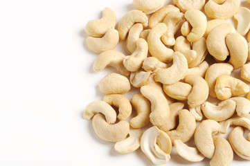 Cashew nuts on white