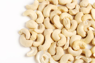 Cashew nuts on white