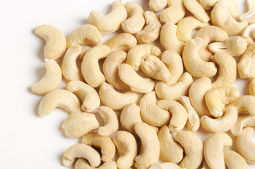 Cashew nuts on white