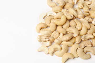 Cashew nuts on white