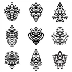 damask floral designs vintage vector set