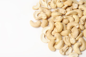 Cashew nuts on white