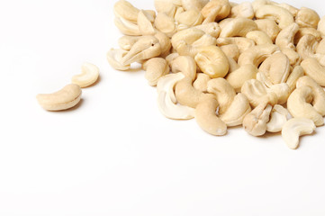 Cashew nuts on white