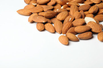 almond nuts on white background