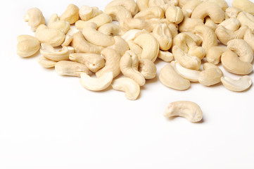 Cashew nuts on white