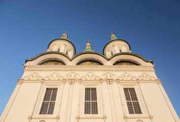 Astrakhan Kremlin church with blue sky in Russia