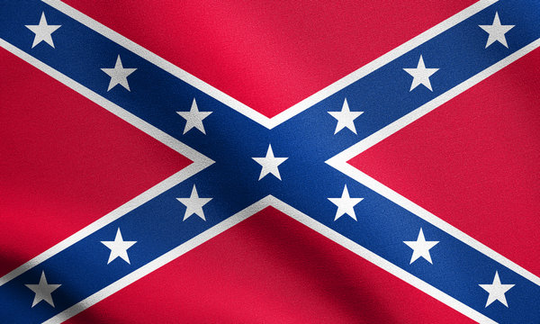 Confederate rebel flag waving with fabric texture