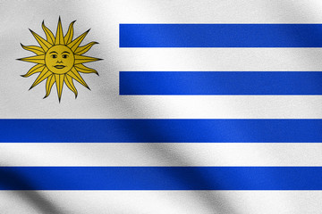 Obraz premium Flag of Uruguay waving with fabric texture