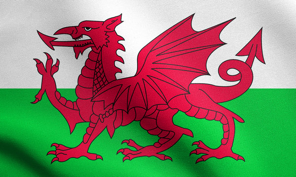 Flag of Wales waving with fabric texture