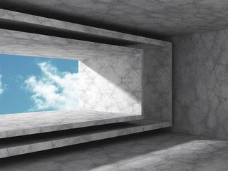 Abstract architecture background. concrete walls room with sky