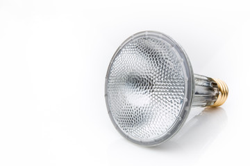 A halogen flood light bulb isolated on a white background.