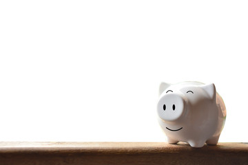 Piggy bank on white background. Soft focus