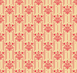 Damask seamless pattern background in pastel red colors. Vector image