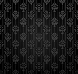 Seamless Damask Wallpaper Dark Black