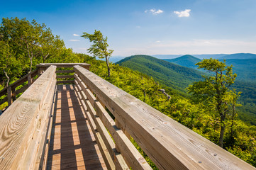 Wooden bridge and view of the Appalachian Mountains from Big Sch