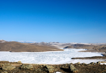 blue sky over the vast  steppes, Olkhon island, Baikal.  Used toning of the photo
