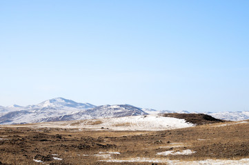 blue sky over the vast  steppes, Olkhon island, Baikal.  Used toning of the photo