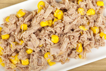 Tuna and sweet corn presented on a platter