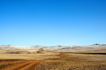 blue sky over the vast  steppes, Olkhon island, Baikal.  Used toning of the photo