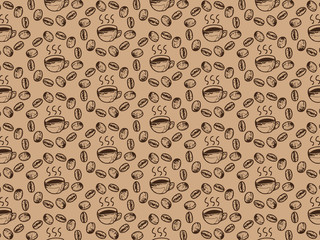 Coffee bean pattern by hand drawing.Coffee bean background vector