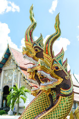 Statue of Thai Naga in old Thailand temple