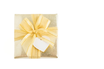 Gold gift box on white background