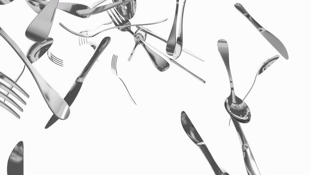 Computer generated, Eatery utensils, kitchen tools, spoon, knife and fork.	