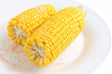 Freshly Cooked Sweet Corn on White Plate