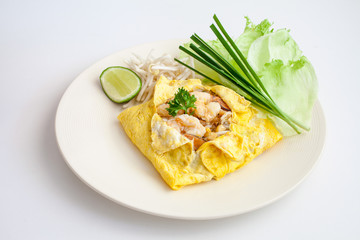 Shimp Pad Thai Covered with Fried Egg