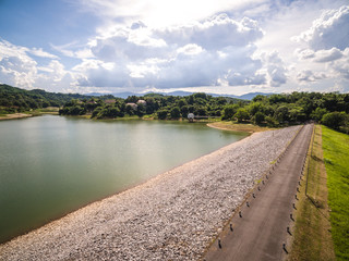 Fototapeta premium Aerial shot of big reservoir